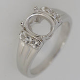 Sterling Silver Semi Mount Ring Setting Oval OV 9X7mm accent White Topaz GTL - Syzjewelry